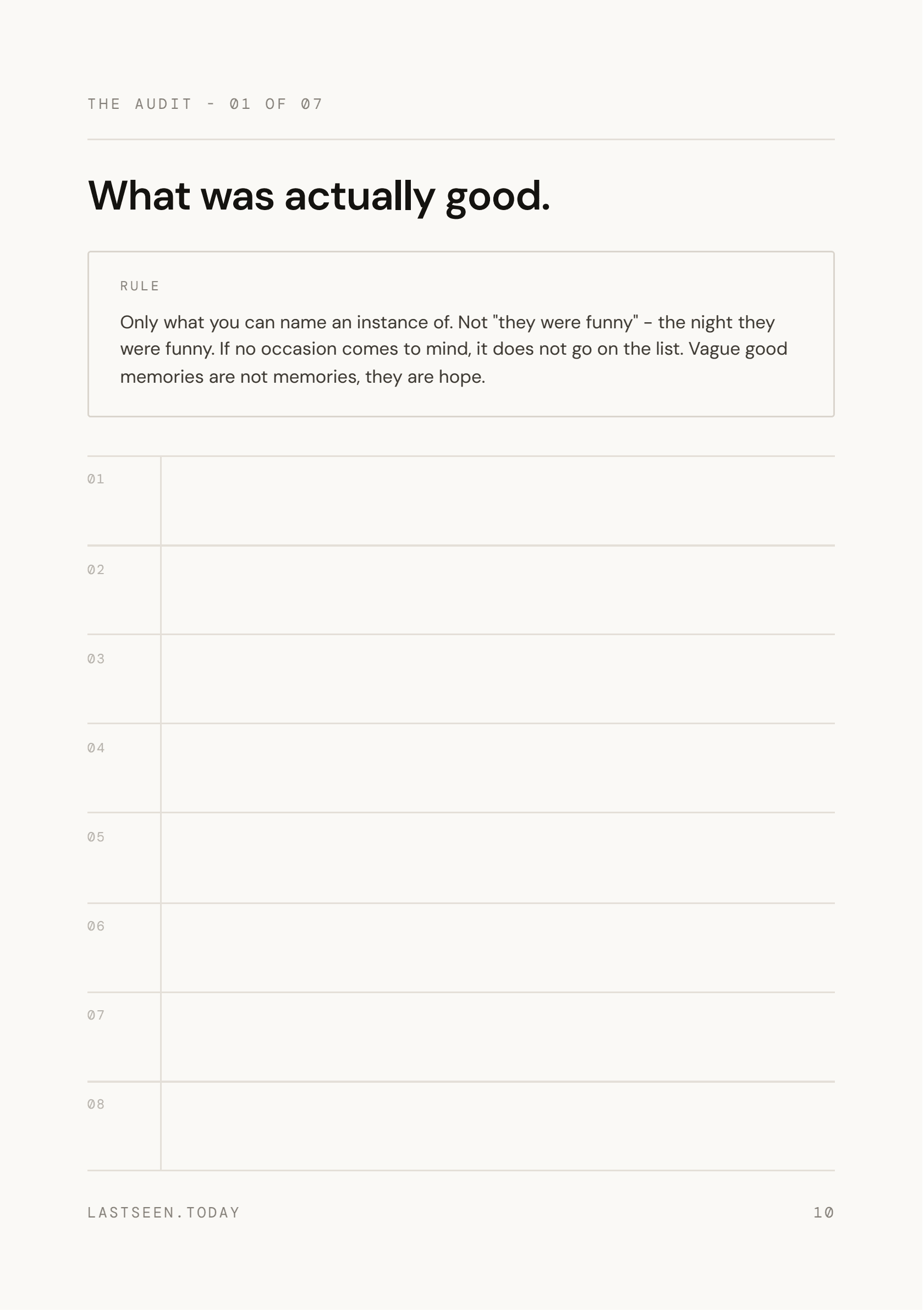 An audit page titled What was actually good