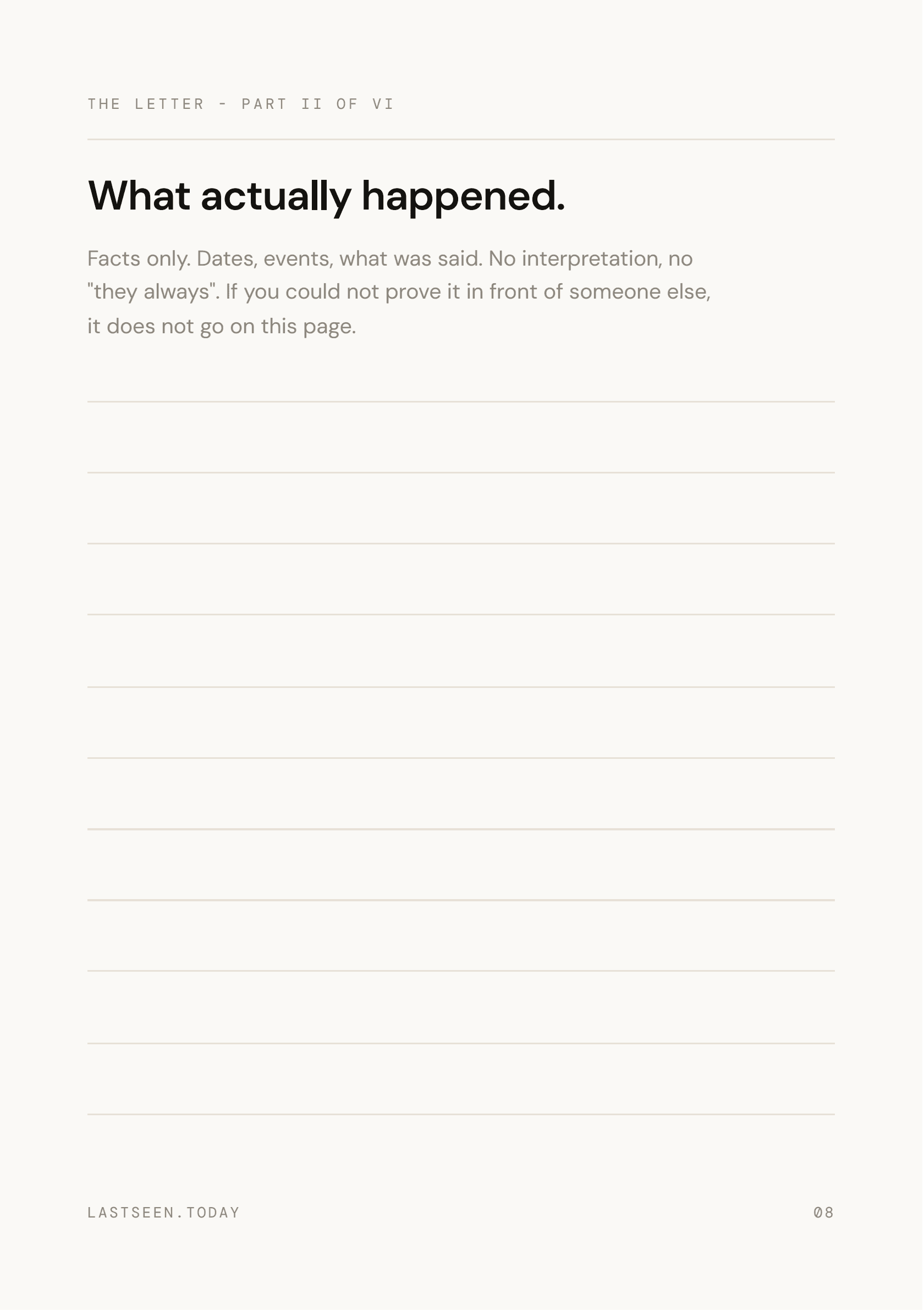 A letter page titled What actually happened